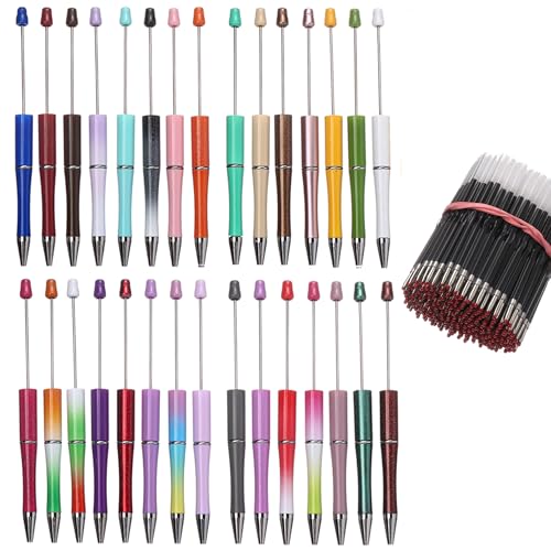 Bolígrafos con cuentas kit de 80 unidades de plástico de colores y 50 recambios de tinta negra