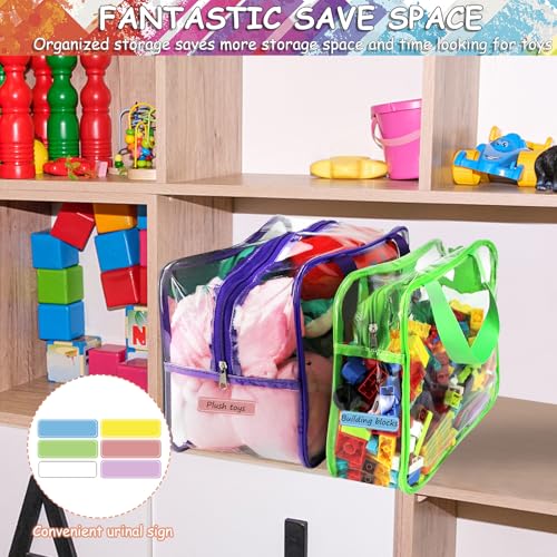 Image of 6 Colors Large Toy Storage Bags with Labels, Reusable Clear PVC Board Game Storage, Travel Waterproof Organizer Bags with Zipper for Building Blocks, Puzzle, Kids Books(3 large & 3 Widen X-Large)