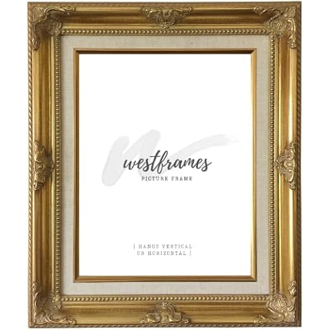 West Frames Estelle Antique Wood Baroque Picture Frame 3" Wide (Gold Natural Linen Liner, 20" x 24" Empty Frame Only, No Plexiglass) Cover