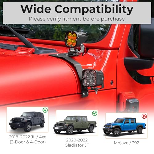 Image of A-Pillar Ditch Light Mount Brackets for 2018-2023 Jeep Wrangler JL 4xe Gladiator JT Accessories, Dual LED Light Pod Aluminum Brackets, 1 Pair 【Does NOT FIT Mojave / Rubicon 392】
