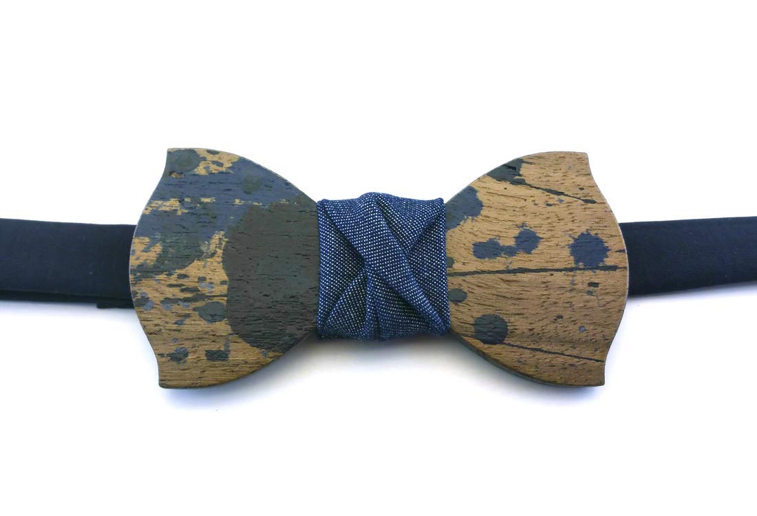 GIGETTO Papillon in legno Serie Action Painting Nodo jeans blu