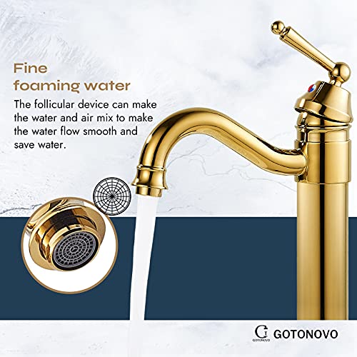 Gotonovo Bathroom Sink Faucets Polished Gold One Hole Single Handle Tall Body Swivel Spout Gold Finish Pop Up Drain Without Overflow Vessel Faucet thumb #2