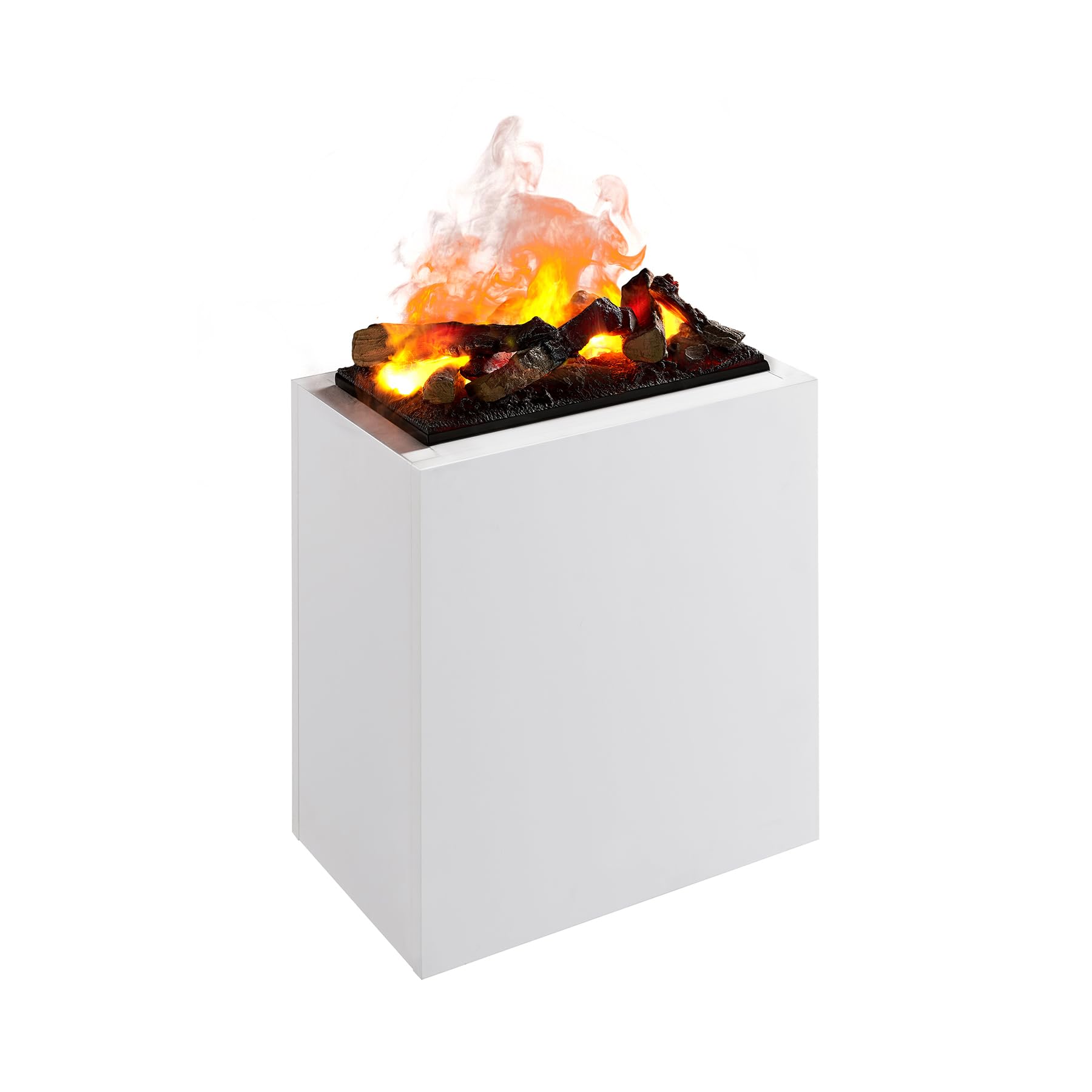 BALDERIA camino elettrico Ikaros | Caminetto da terra con effetto fiamma LED Optimyst | Acqua nebulizzata, crepitio, ceppi, vista fiamma a 360° | Focolare a pavimento con telecomando | Bianco, basso