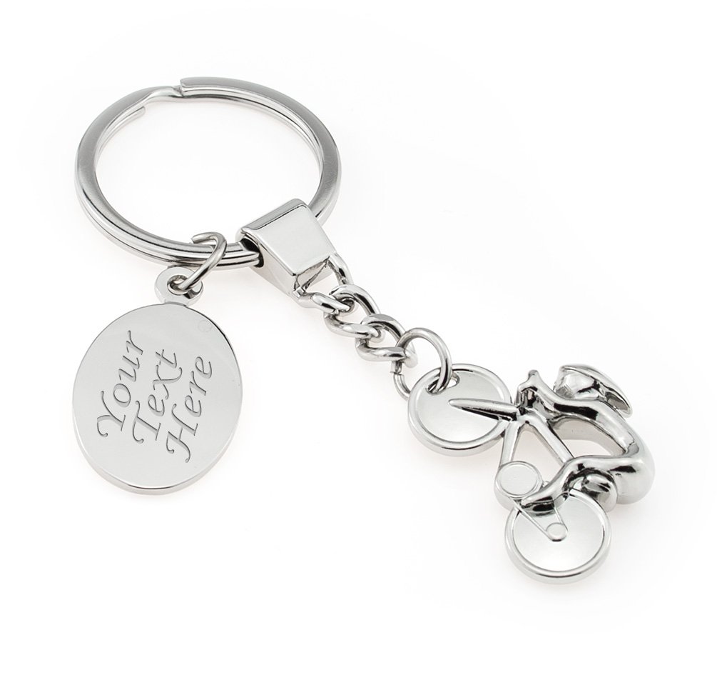 Eio Gifts Women's Silver Personalised Racing / Road Bicycle / Bike Keyring In Presentation Box - Engraved With Your Custom Text