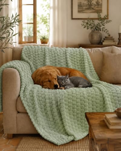 Good Nite Sherpa-Fleece-Überwurfdecke, 230 x 270 cm, Salbeigrün – Ansicht 6