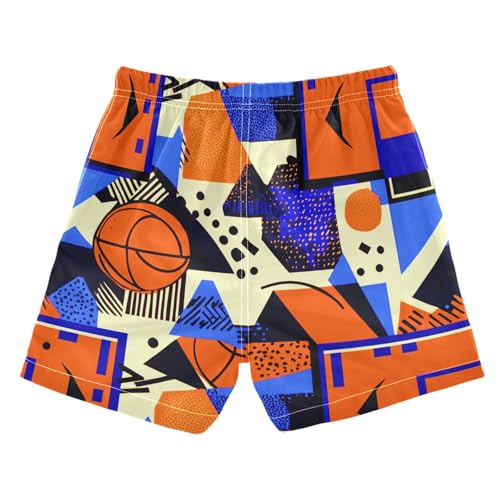 Boys Quick Dry Swim Trunks with Pockets Geometric Pattern Basketball Beach Shorts for Kids, Toddler Swimsuit Boy2