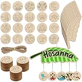 Complete Palm Sunday & Holy Week Craft Kit: this set includes 8 large wooden "hosanna" palm leaves, 1 roll of 10m jute twine and 40 paintable round discs(20 religious themes, 2 of each) featuring key bible scenes: the last supper, jesus riding a donk...