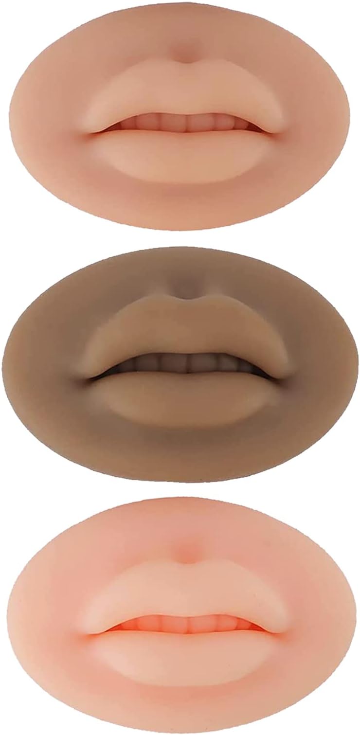 3Pcs Fake Lips,3D Silicone Lips for Makeup Practice,Soft Silicone Fake Lips Tattoo Practice Skins Training for Permanent Makeup Tattoo Practice