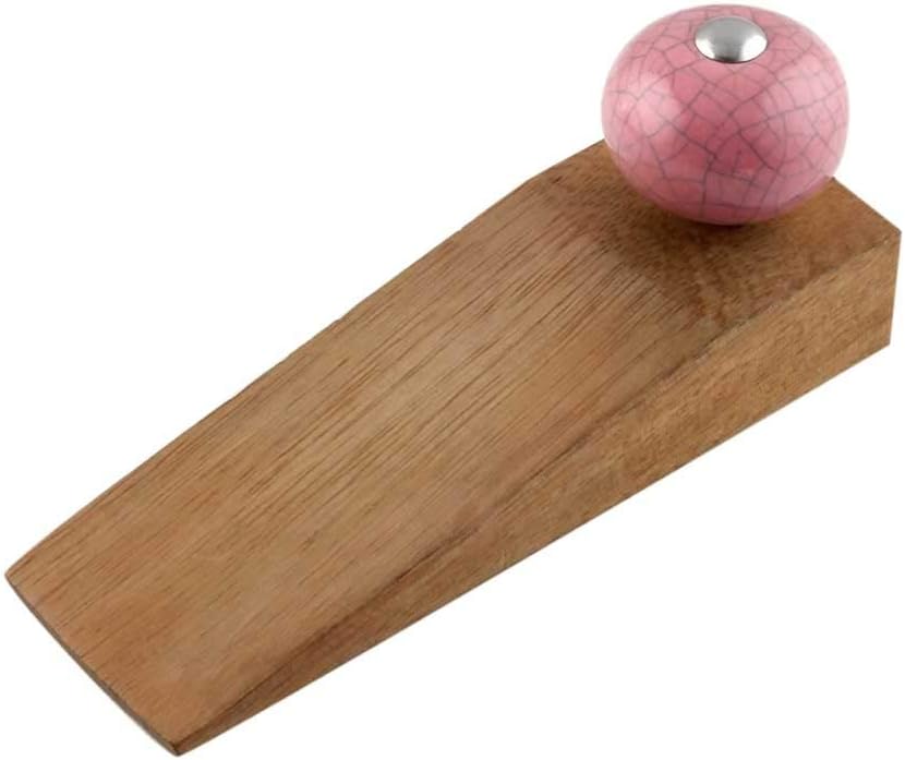 IndianShelf 1 Piece Wood Decorative Door Stoppers for Bottom of Door- Pink Heavy Duty Non Slip Rubber Base Door Wedges- Sturdy Floor Door Stop for Inside and Outside