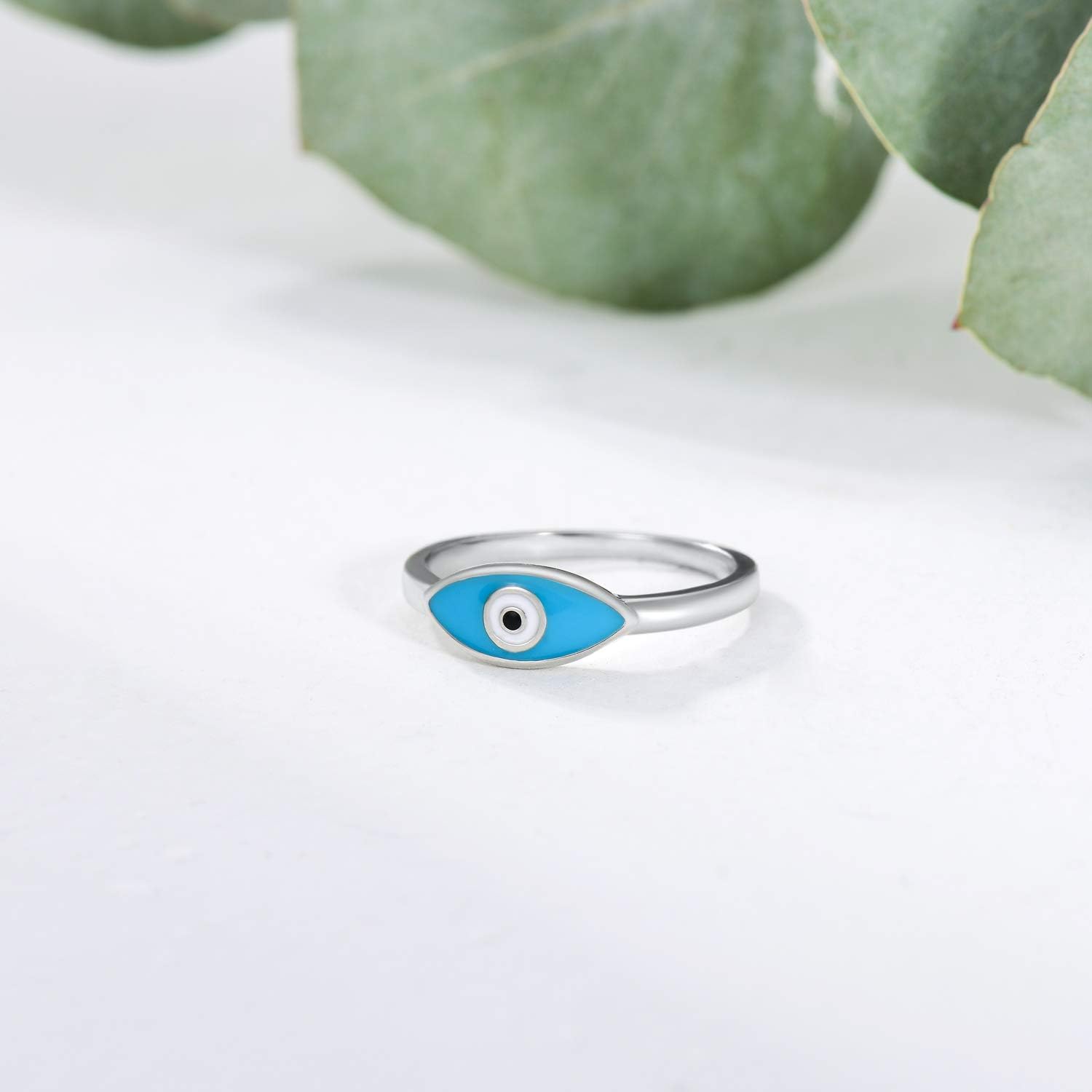 Evil Eye Ring Sterling Silver Stackable Blue Protection evil eye Ring Gift for Women
