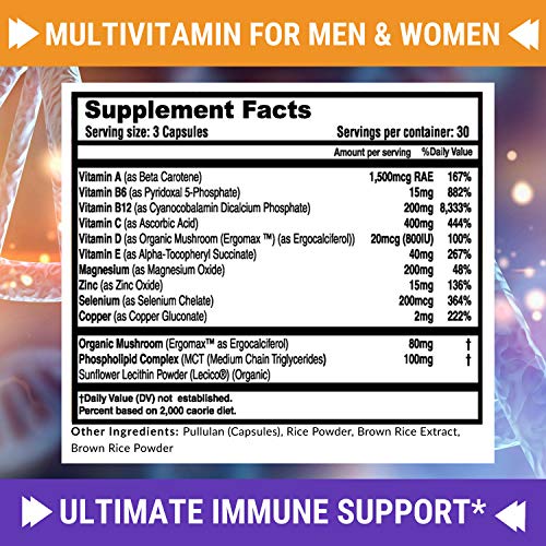 Immune Support Multivitamin for Men and Women with Vitamins A, B, C, D, E, B6, B12 - Zinc, Magnesium and Copper with Liposomal Complex for Enhanced Absorption - Daily Antioxidant Boost - 90 Vegan Caps - Image 5