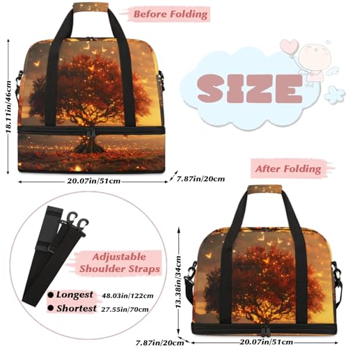 Large Weekender Overnight Bags Fall Leaves Butterfly Travel Duffel Bag for Women Men Gym Bag With Shoe Compartment Foldie Travel Tote Bag Carry On Personal Item Bag for Travel Gym Sports2