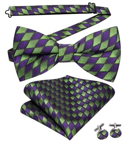 Image of Dubulle Mens Paisley Striped Bowtie Set Pre-tied Bowtie for Men and Pocket Square Set Wedding Business
