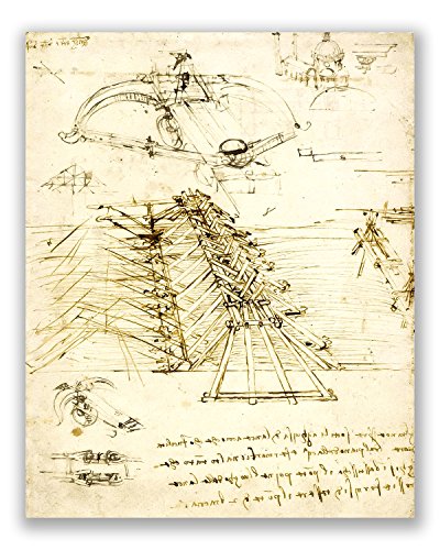 Leonardo Da Vinci Art Prints - Set Of 4 (8 Inches X 10 Inches) Wall Decor Photos - Vitruvian Man Drawing Sketch Renaissance Poster #TOP3