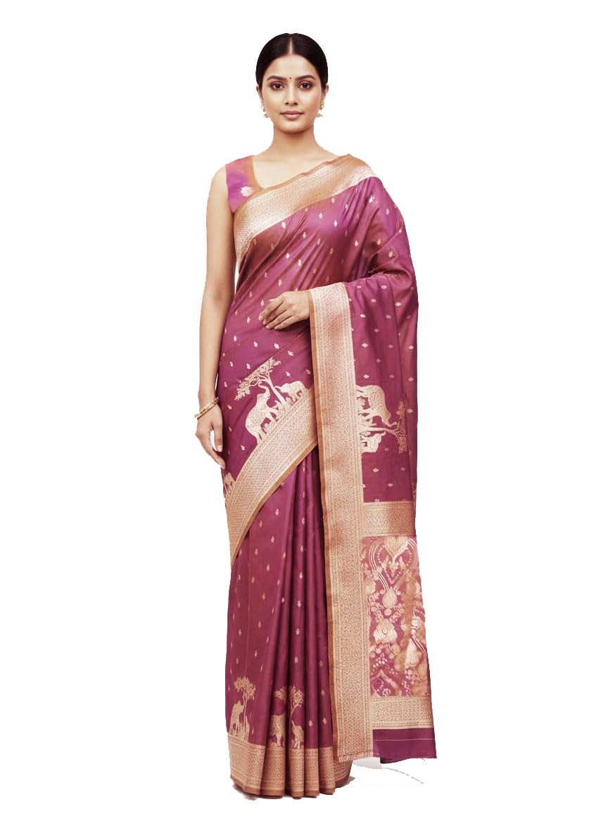 paypea clothing Soft Banarasi silk Saree with Zari Weaving Motifs Buti Golden Border And Elephant Buta-picture-48