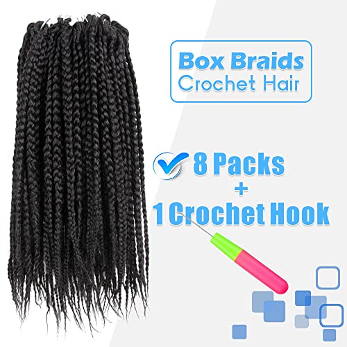 Bohobabe Big Loop Box Braids Crochet Hair 14 Inch 8 Packs Prelooped, Medium Short 3X Knotless Crochet Box Braiding Hair, Three Tones Goddess Braid Natural Black (1B) #TOP5