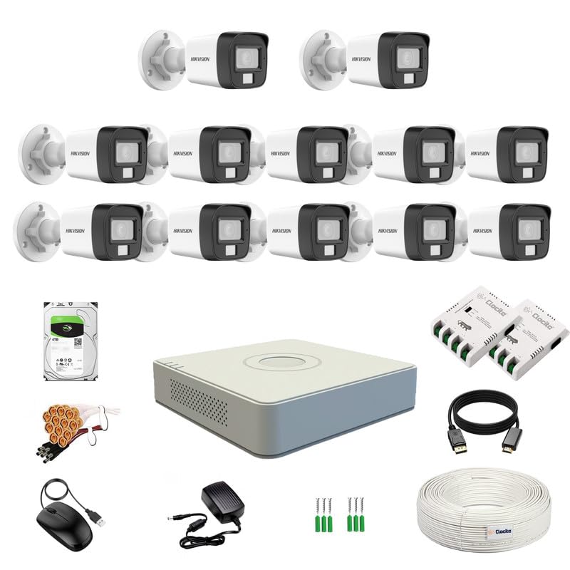 Image of HIKVISION 3K /5MP 16 CH DVR, 3K (5MP) 12 Bullet Cameras [Color Night Vision + Built-in Audio MIC + SMART Dual Light + Motion Detection] + 4 TB HDD + CLOCITE 8 CH SMPS 2 Nos + CCTV Cable + BNC /DC