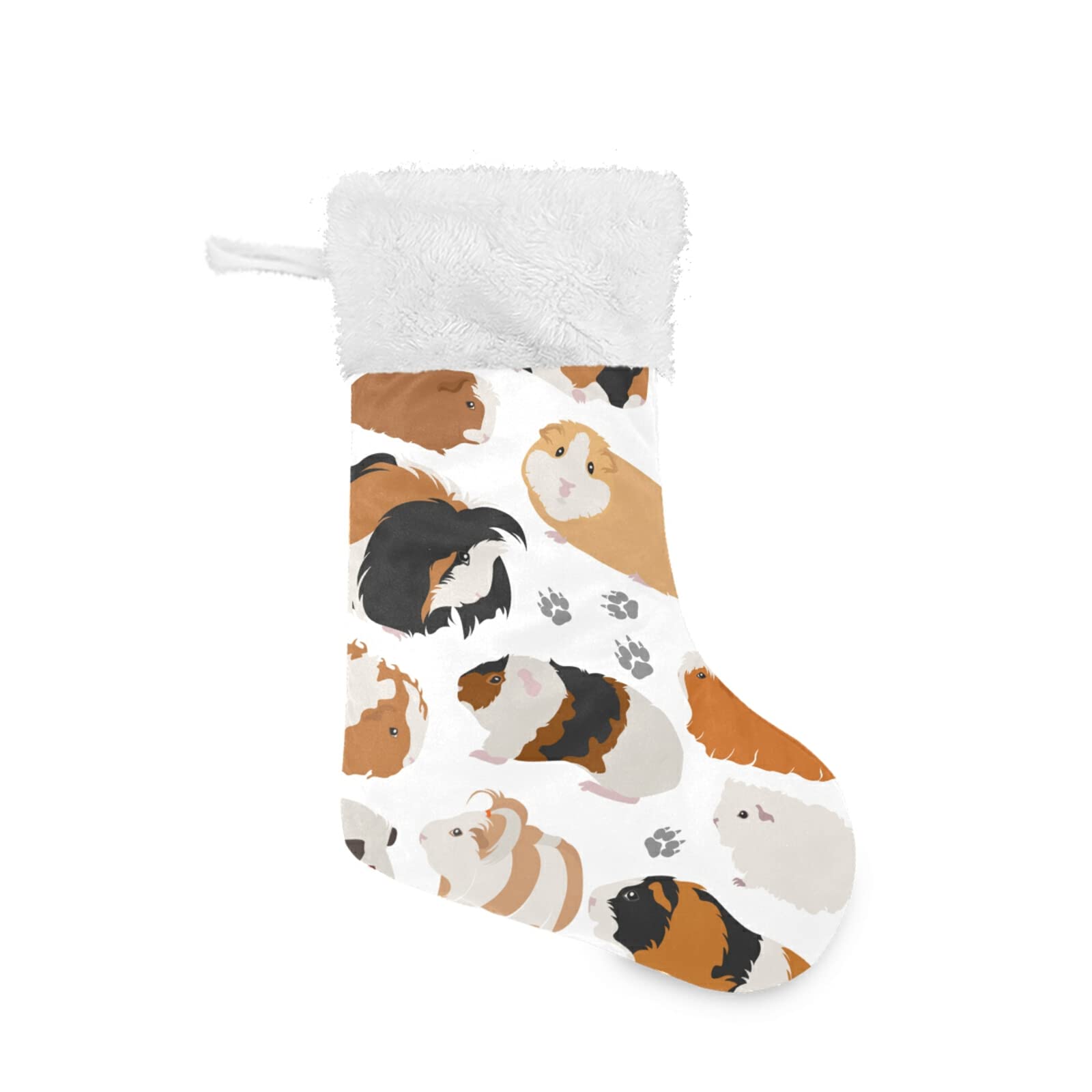 Guinea Pig Breeds Pet Rodents Isolated on White 1 PC Christmas Stockings, Large Burlap Plush Faux Fur Cuff 18"x8" Stockings for Bed Stairs Fireplace Xmas Tree Party Accessory