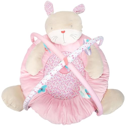 Vzqr ベビープレイマット ハイハイマット 音楽おもちゃ付き 3Dソフトマッサージボール 新生児?乳児向け タミータイム・寝返り・座る・ハイハイ対応 知育&手足協調をサポート 肌に優しいやわらか素材 (ピンクのウサギ)