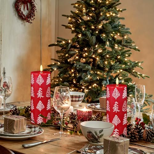 Image of Wondise Christmas Flameless Candles with 6hrs Timer, Christmas Tree Battery Operated Flickering Red Candles with 3D Wick Real Wax LED Candles for Christmas Holiday Indoor Decoration(2.6 inchx7.8 inch)