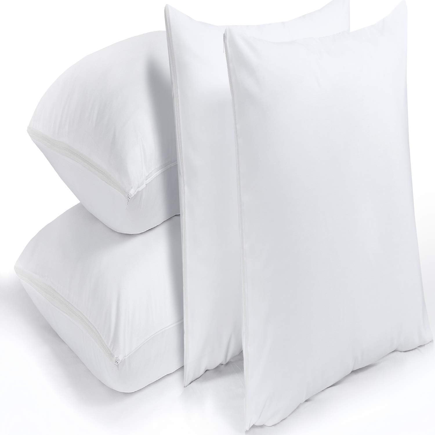 Niagara Sleep Solution 4 Pack Pillow Protectors Standard 20x26 Inches Lab Certified Ultra Fresh Treated 100% Cotton Non Crinkle Quiet Breathable Zipper Covers Cases White