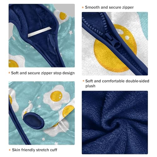 Fried Eggs on Blue Background Toddler Fleece Jacket Girl Boys Hooded Fleece Jacket Coat Warm Outwear Zip-up 3-10T3