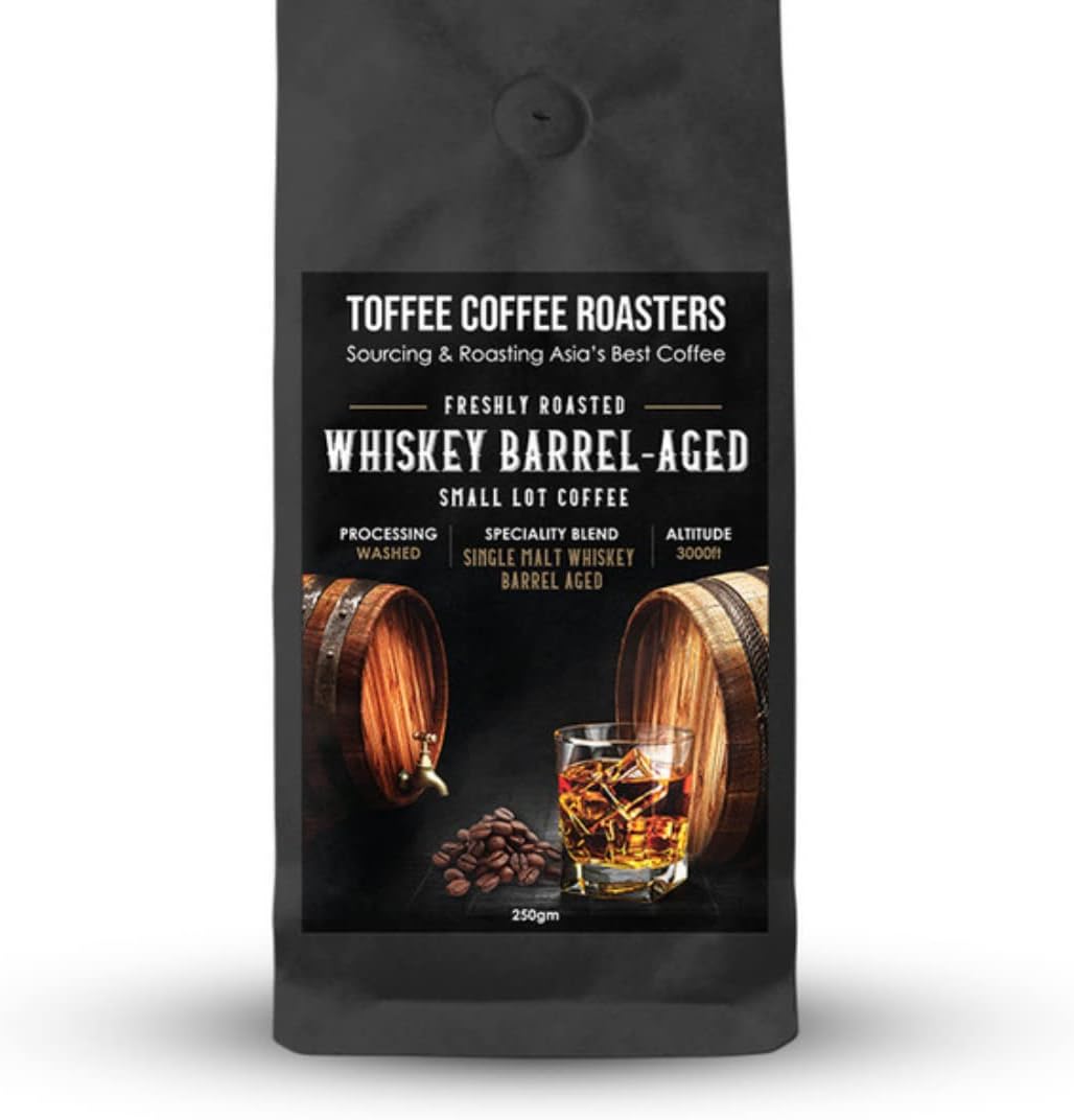 Single Malt Whiskey Barrel Aged-Whole Beans 250g | Medium Dark Roast | 100% Arabica | Specialty Coffee | Freshly Roasted | Notes: Fine Malt and Green Apple