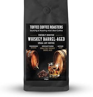 Toffee Coffee Roasters | Single Malt Whiskey Barrel Aged Coffee | As Seen On Shark Tank | 100% Arabica | Freshly Roasted Grounded Coffee | Grind : Espresso | 250 g
