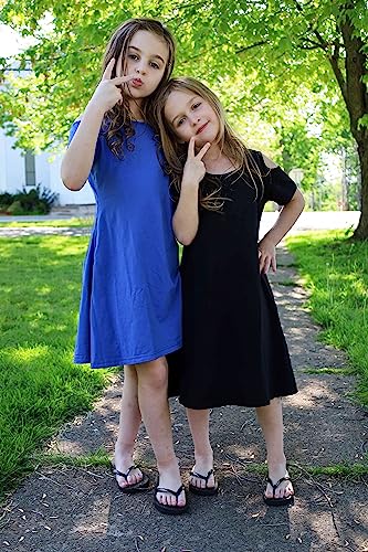 Arshiner Girls Summer Dress Short Sleeve Cold Shoulder Solid Color Swing Casual Dresses with Pockets4