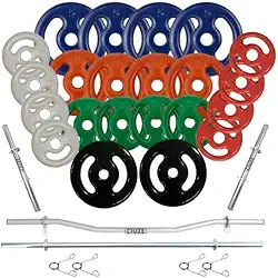 Kit Anilhas Emborrachadas 80 Kg + 4 Barras Com Presilhas