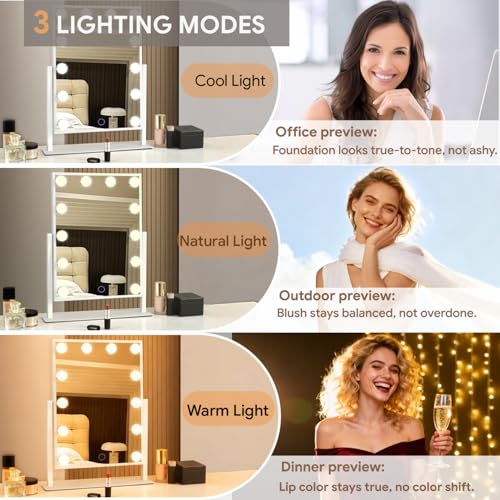 Espejo de maquillaje con luces 14" x 19" y 12 LED miniatura 2