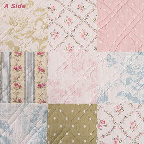 Image of KINBEDY 100% Cotton Quilts Twin Size Pink Floral Patchwork Bed Quilt Reversible Quilted Blankets Coverlets Bed Throws for Couch Sofa, 60 inchx80 inch