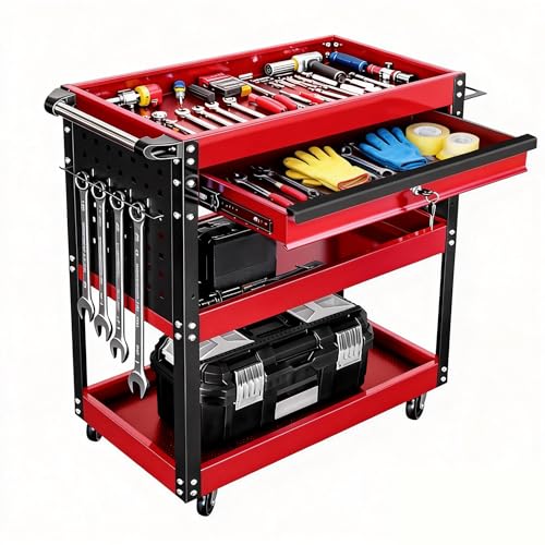 3-Tier Rolling Tool Cart with Locking System