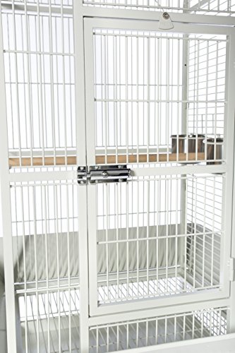 Image of Prevue Pet Products Large Dome Top Bird Cage - Medium Steel Cage with Casters, Dual Locks, Seed Guards, and Perches, Ideal for Cockatiels, Conures, and Similarly Sized Birds - Chalk White