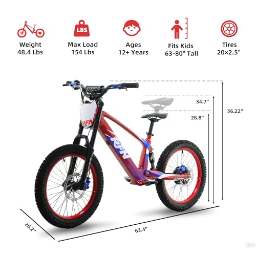 RFN 36V 3-Speed Stunt Jump Bike – 800W Electric-Dirt-Bike, Lightweight Aluminum Frame Electric Bike, BMX Dual Hydraulic Disc Brakes, 21.7 mph Max Speed, 24.2-Mile Range for Ages 12+