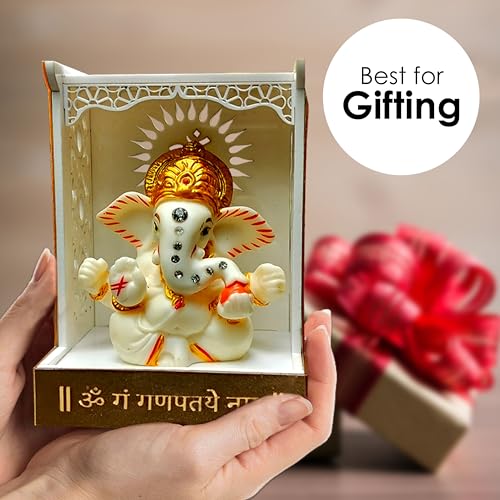 Image of SOLOBOLO Ganesh Idol for Car Dashboard with Small Temple for Car Dashboard,Ganesh Idol for Office Desk,Ganesha Idol for Gift,Gift for Housewarming Ceremony Mandir (Mandir Only)