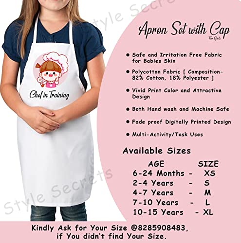Image of Baby Girls White Polycotton Chef Apron with Cap Costume for Photoshoot, Fun, Activity, etc.