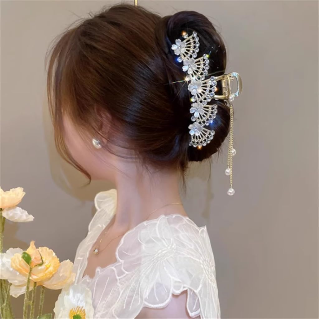 Scalloped flowers with diamonds tassel grab clip back of ancient flash diamond shark clip headwear
