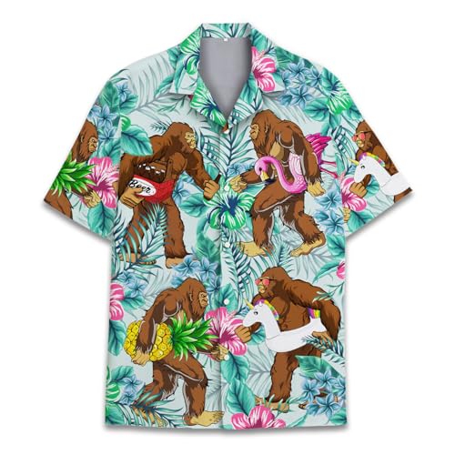 HIHI GLOBAL Tropical Bigfoot Hawaiian Shirts Men Women Sasquatch Summer Beach Short Sleeve Button Down Bigfoot Lovers Gift