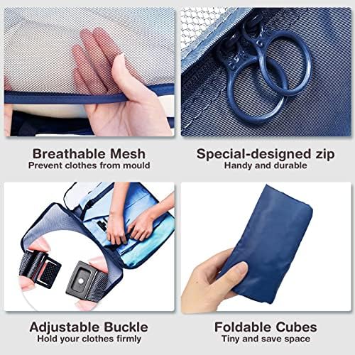 PIYU Packing Cubes for Suitcase, 8 PCS Packing Cubes for Travel / Backpack with 10 Pcs Clothing Tidy Straps for Luggage Organising, Waterproof Suitcase Organiser for Camping and Travelling (Blue)