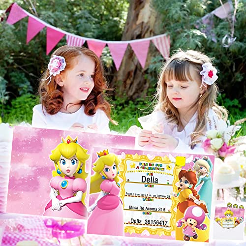 Peach Princess Invitation, Mario Invitations Cards With Envelope And Stickers, Party Supplies Birthday Card, 12 Set #TOP4