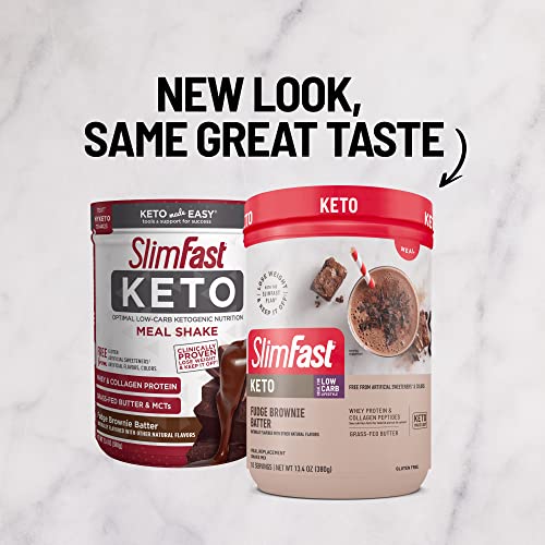 Slimfast Keto Meal Replacement Powder, Fudge Brownie Batter, Low Carb With Whey & Collagen Protein, 10 Servings (Pack Of 2) (Packaging May Vary) #TOP5