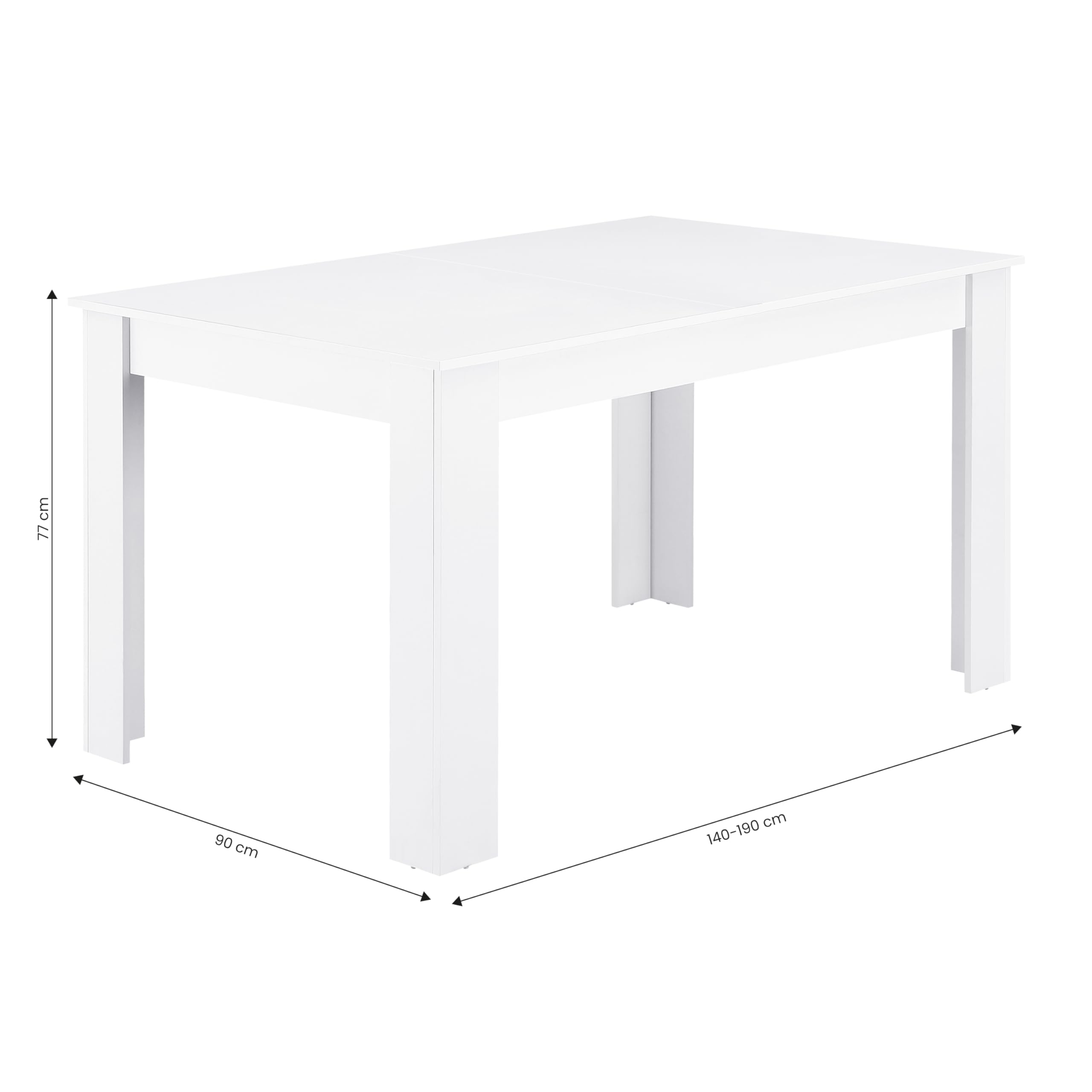 Brigros - Tavolo allungabile da Pranzo in Legno melaminico 140-190x90x77 cm, moderno, elegante e funzionale (Bianco)