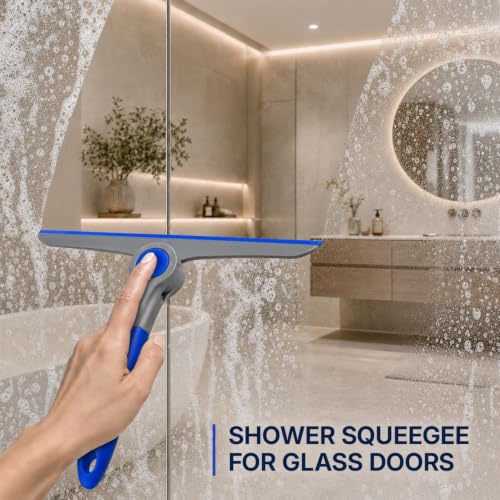 Image of DSV Standard 10 inch Heavy Duty Blue, Grey Window Cleaning Squeegee, Handheld Squeegee for Glass Doors, Windows, Car Windshields & More