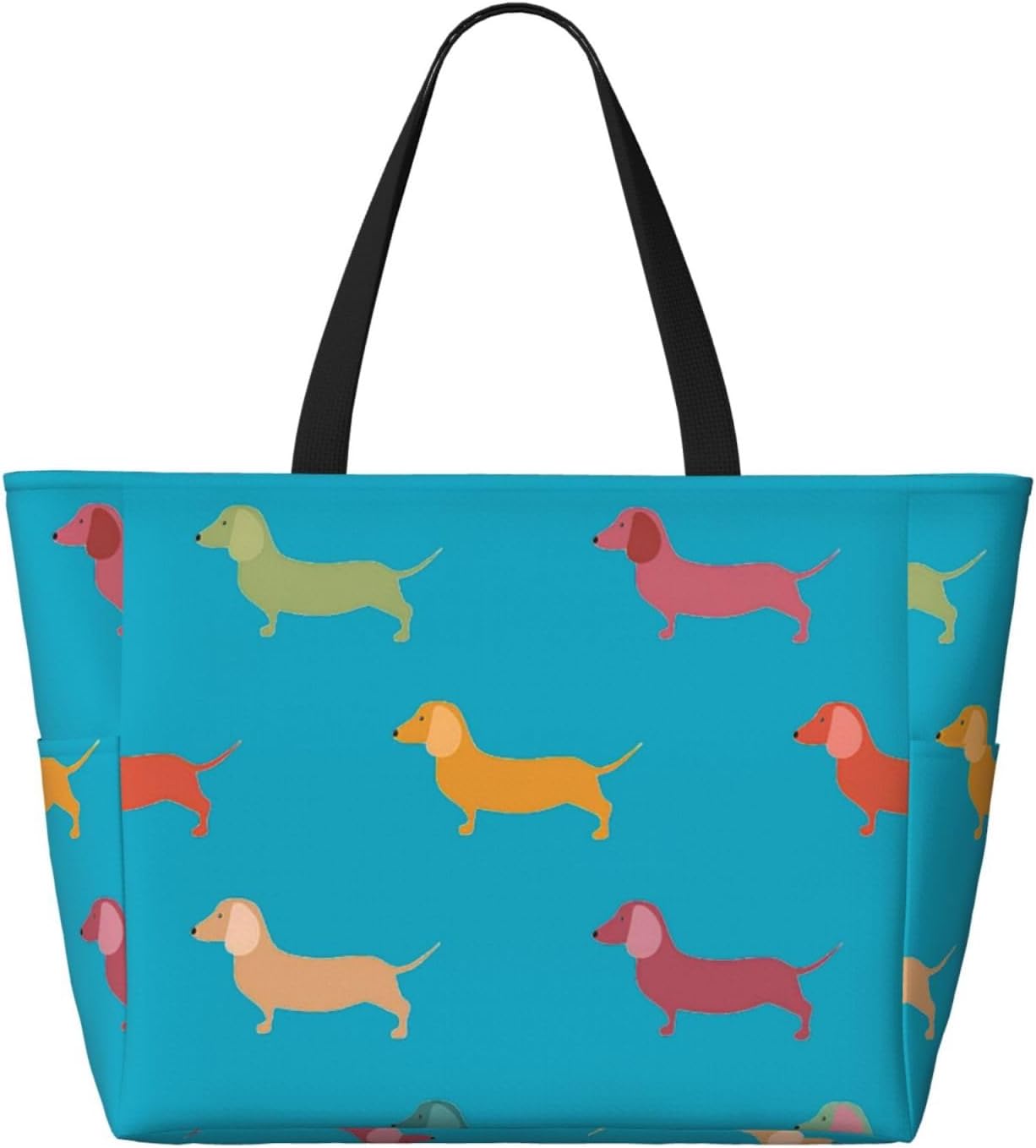 Cute Dachshound Dogs Print Large Capacity Beach Travel Bags with Zipper and Pockets for Travel Vacation Fitness