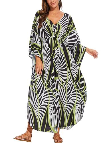 Image of Moss Rose Kaftan Dresses for Women V Neck Summer Swimsuit Cover up Caftan Maxi Beach Dresses