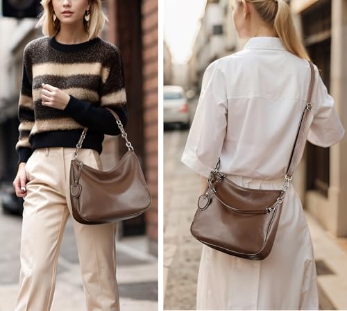 Image of YALUXE Real Leather Hobo Bags for Women Designer Handbags Shoulder Bags Cross-body Purses