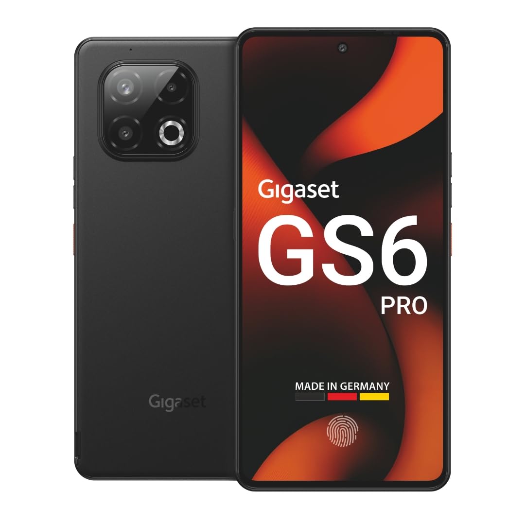 Gigaset GS6 Pro Smartphone, 256GB, 8GB RAM, 6,67-Zoll-OLED-Display, Black | Octa-Core 5G Prozessor, 64+8+2MP Triple-Kamera, 5300 mAh (typ.) Akku, wechselbar, Android 15, Made in Germany
