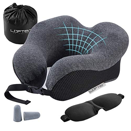 Oreiller de Voyage LOFTer, Oreiller de Cou de Voyage en Mousse à mémoire de tête et Menton Prend en Charge l'oreiller de Cou à Fonction de Soutien Ergonomique à 360 ° avec Housse Lavable(Gris)