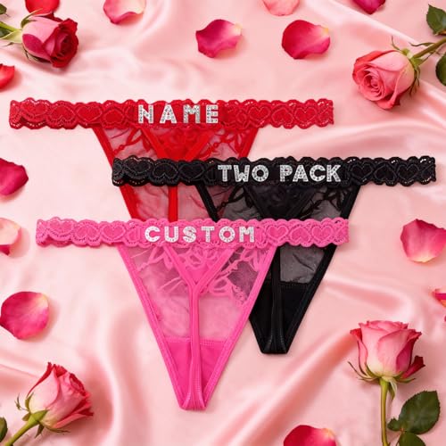 Image of Personalized Rhinestone Letter Thong for Women, Custom Name G-String Panties Gifts for Her